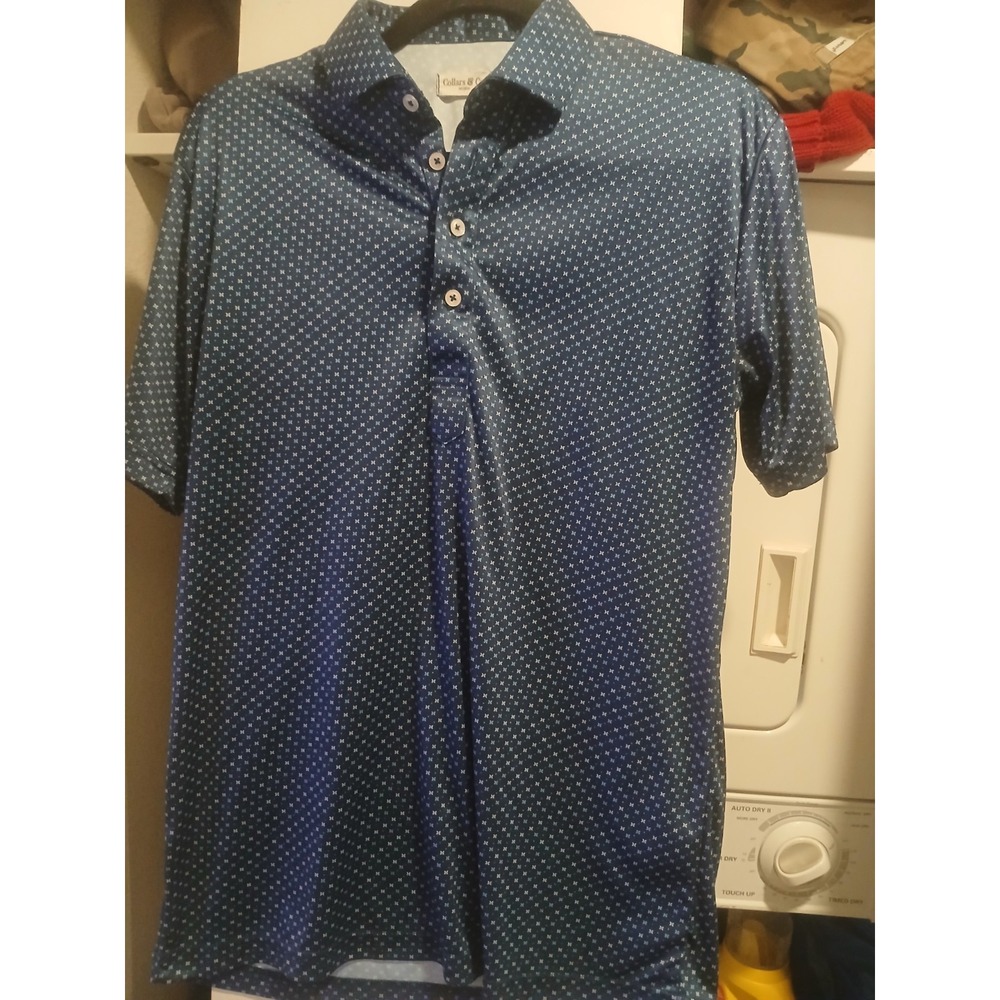 Collars & Co Dress Polo Shirt Men's Size Medium White & Blue